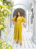 Manahil Arts Chiffon Embroidered Kaftan Set-WA 03-Mustard