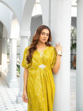 Manahil Arts Chiffon Embroidered Kaftan Set-WA 03-Mustard