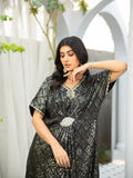 Black Manahil Arts Chiffon Embroidered Kaftan Set-WA 03-Black