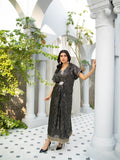 Black Manahil Arts Chiffon Embroidered Kaftan Set-WA 03-Black