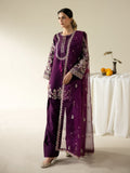 Purple Enzo Lune Des Fleurs Korean Raw Silk Embroidered Stitched 3-Piece Suit-Arela