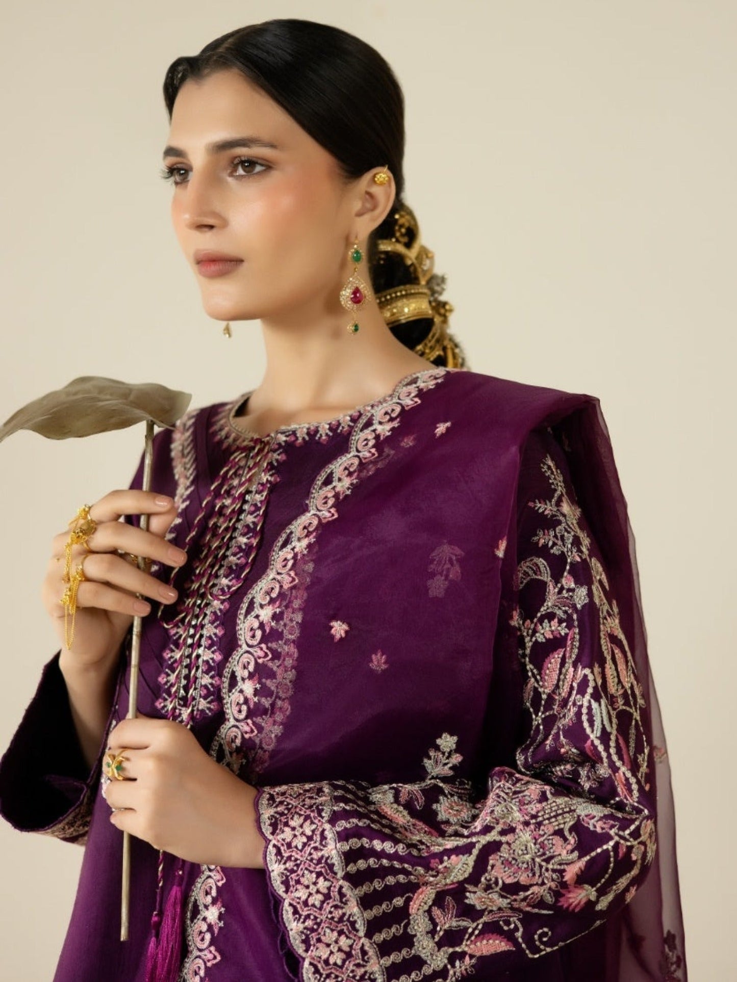 Purple Enzo Lune Des Fleurs Korean Raw Silk Embroidered Unstitched 3-Piece Suit-Arela