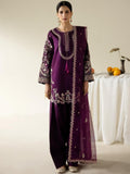 Purple Enzo Lune Des Fleurs Korean Raw Silk Embroidered Stitched 3-Piece Suit-Arela