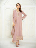 Lilac Manahil Arts Chiffon Embroidered Stitched 3-Piece Suit-Kurti 123-Lilac