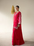 Pink Enzo Lune Des Fleurs Korean Raw Silk Embroidered Unstitched 3-Piece Suit-Merlot