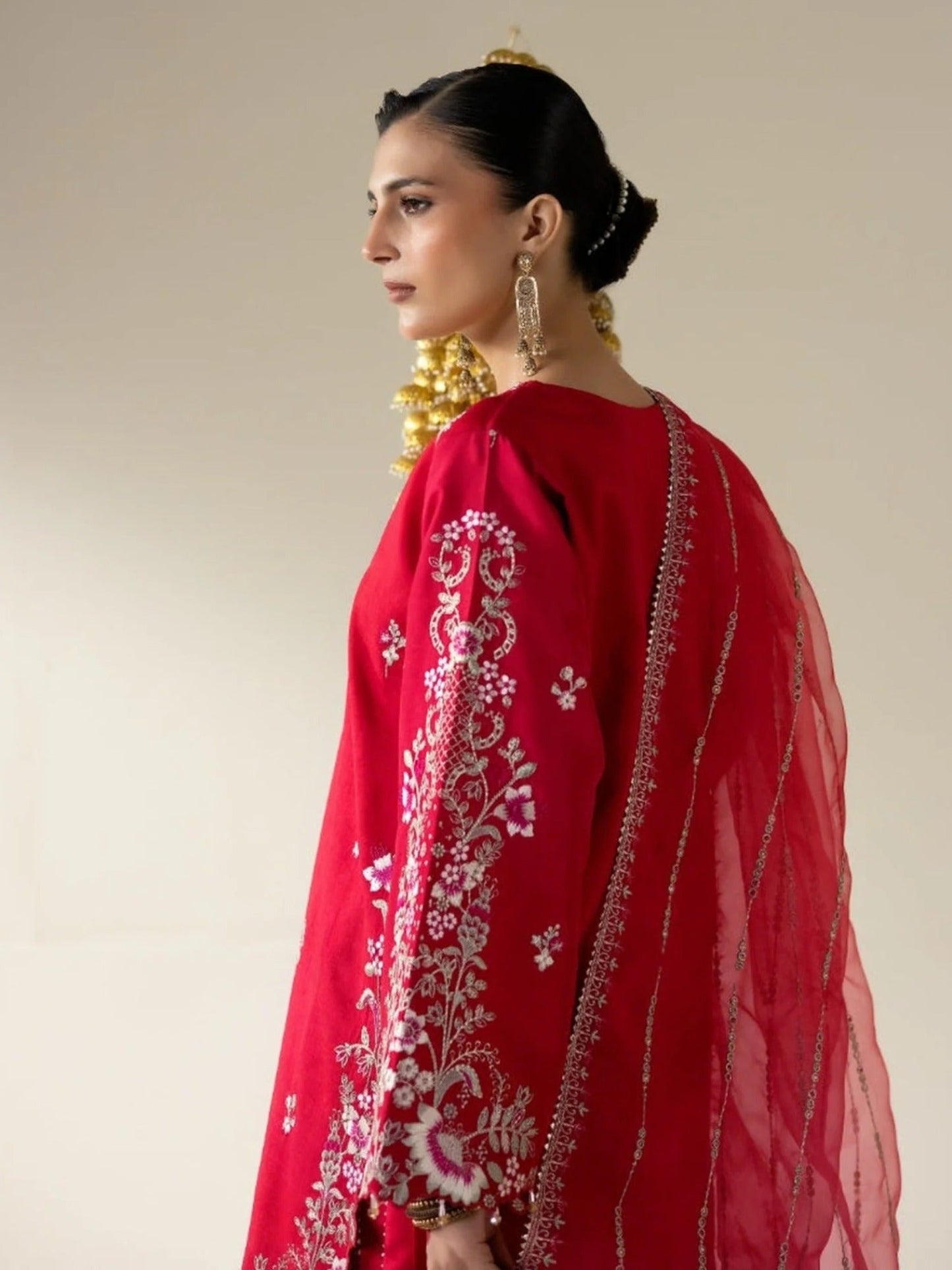 Pink Enzo Lune Des Fleurs Korean Raw Silk Embroidered Unstitched 3-Piece Suit-Merlot
