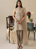 Beige Enzo Lune Des Fleurs Korean Raw Silk Embroidered Unstitched 3-Piece Suit-Izel
