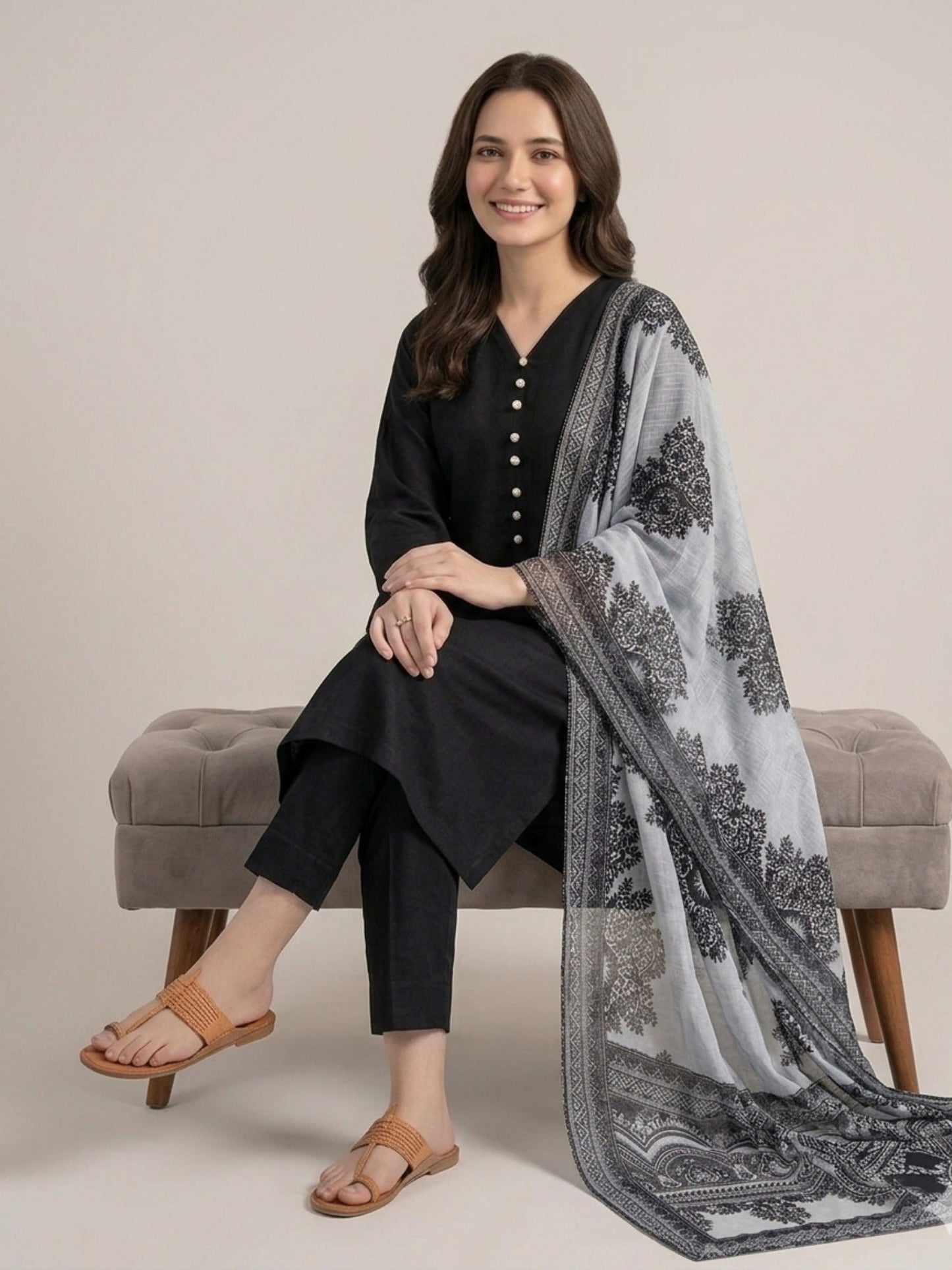 Black-Pyara Jora Lawn Stitched 3-Piece Suit-Delight