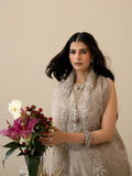 Beige Enzo Lune Des Fleurs Korean Raw Silk Embroidered Stitched 3-Piece Suit-Izel