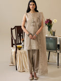 Beige Enzo Lune Des Fleurs Korean Raw Silk Embroidered Stitched 3-Piece Suit-Izel