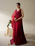 Red Enzo Lune Des Fleurs Korean Raw Silk Embroidered Stitched 3-Piece Suit-Ines