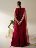 Red Enzo Lune Des Fleurs Korean Raw Silk Embroidered Stitched 3-Piece Suit-Ines