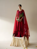 Red Enzo Lune Des Fleurs Korean Raw Silk Embroidered Stitched 3-Piece Suit-Ines
