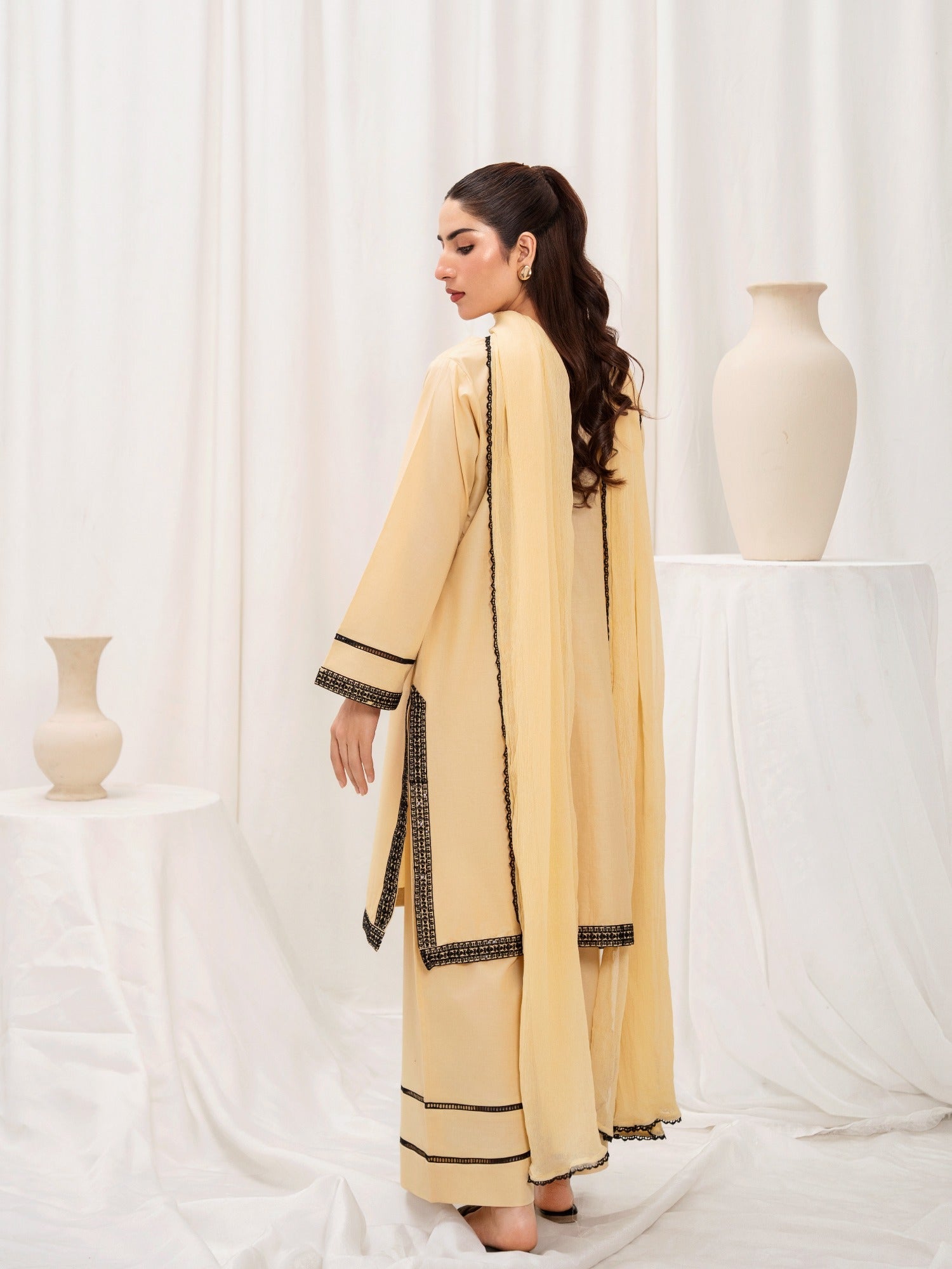 Golden HEM Lawn Cotton Embroidered Stitched 3-Piece Suit-June