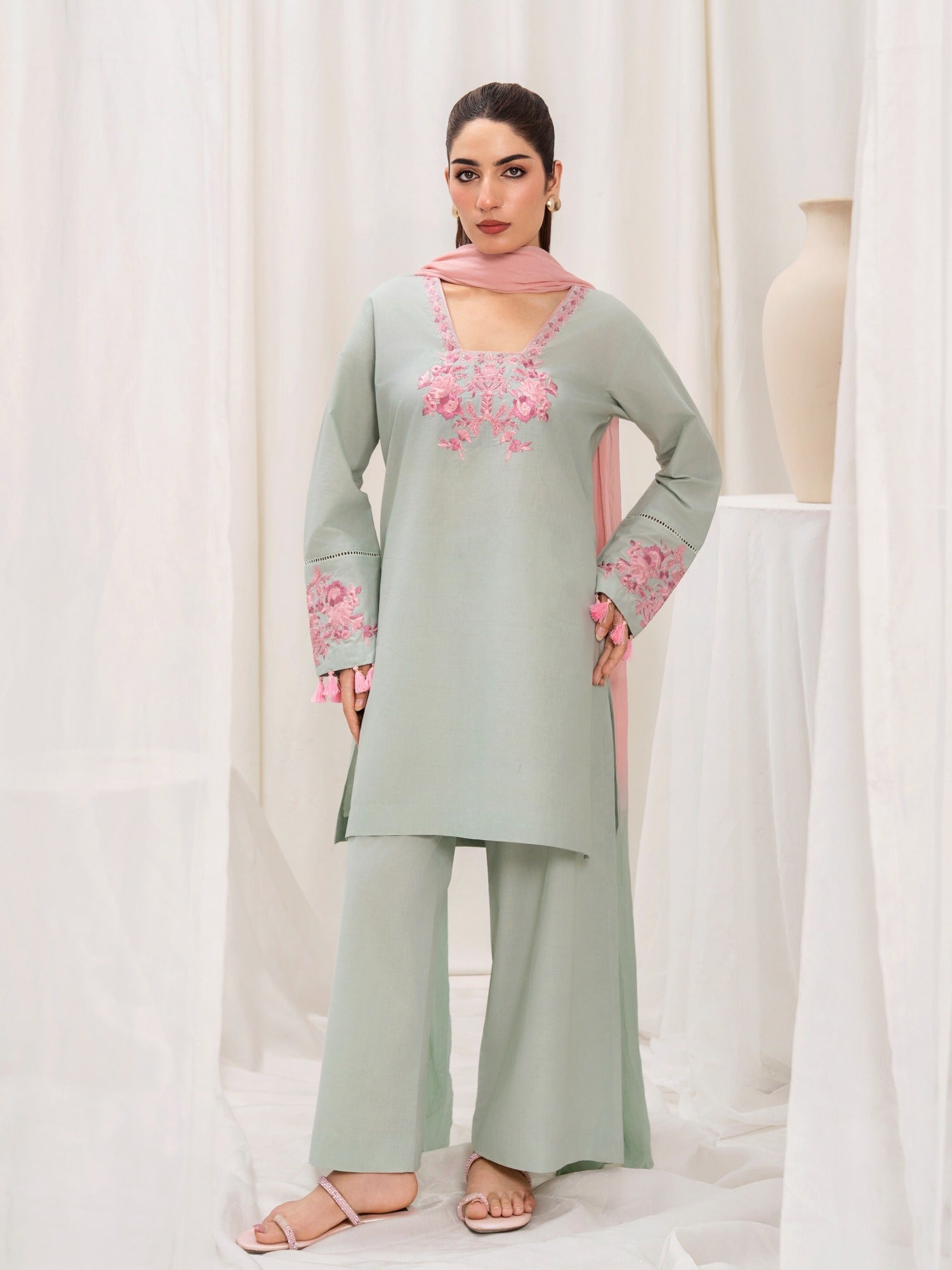 Green HEM Lawn Cotton Embroidered Stitched 3-Piece Suit-Taurus