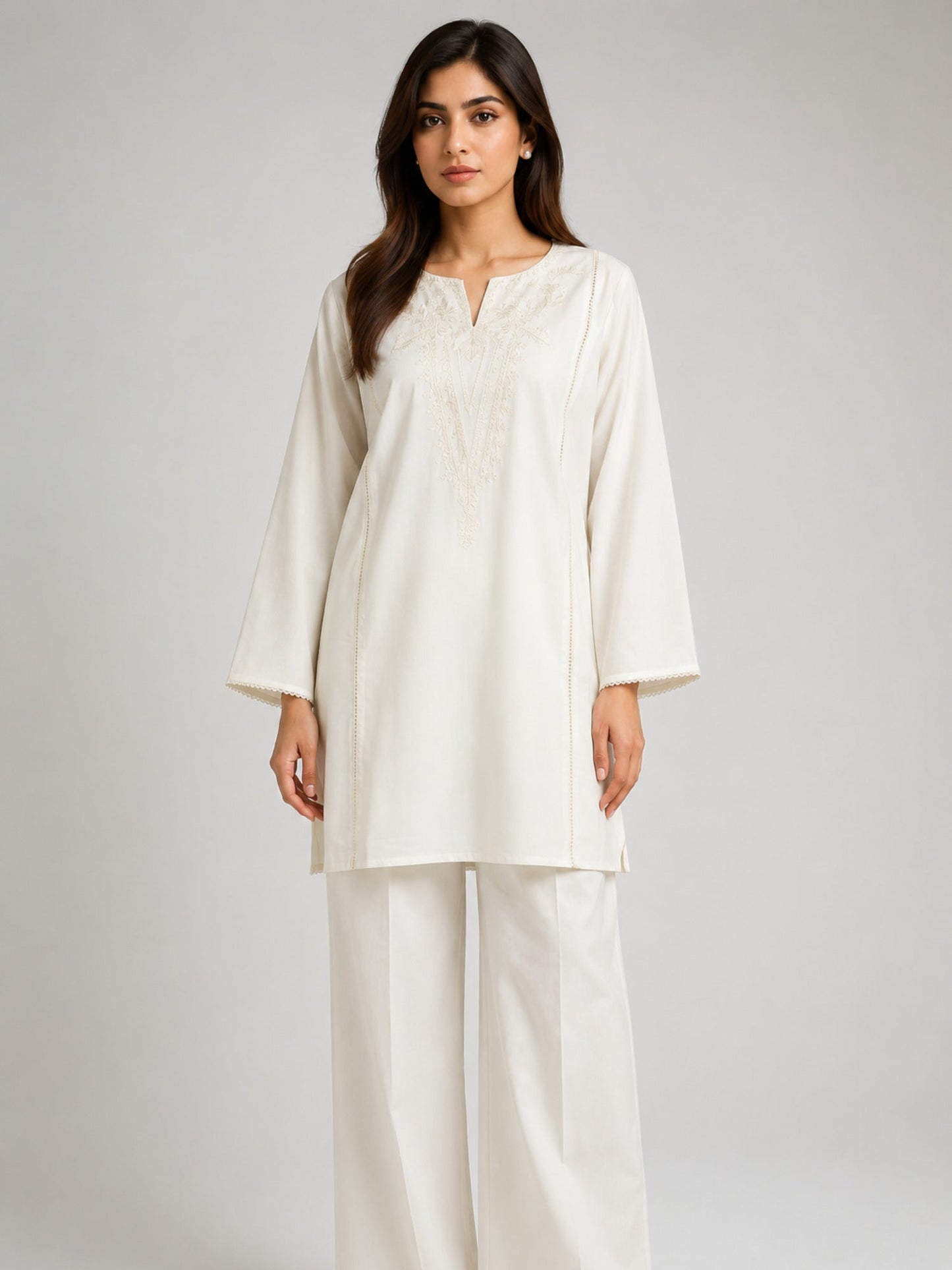 White HEM Cotton Embroidered Stitched 3-Piece Suit-Zebra White
