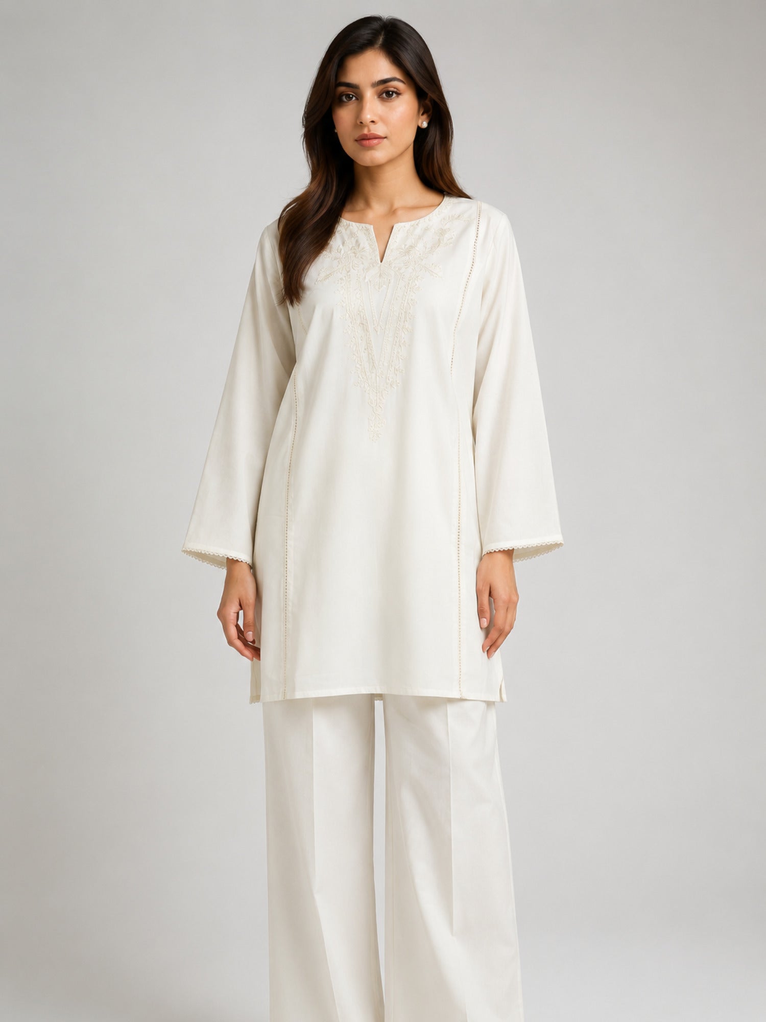 White HEM Cotton Embroidered Stitched 3-Piece Suit-Zebra White