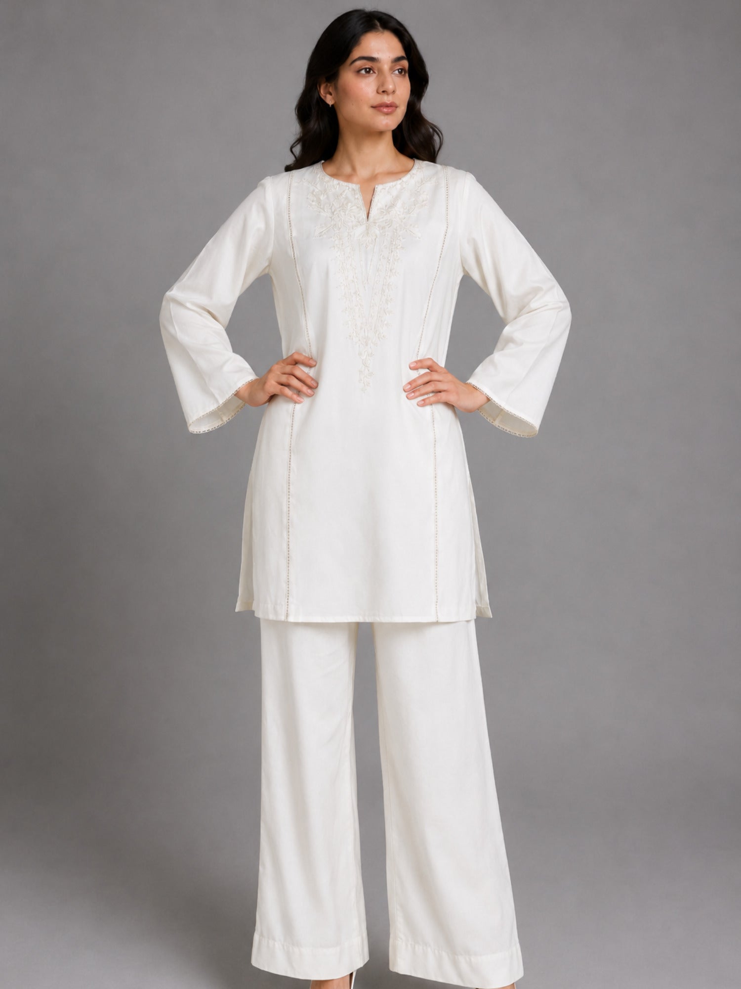 White HEM Cotton Embroidered Stitched 3-Piece Suit-Zebra White