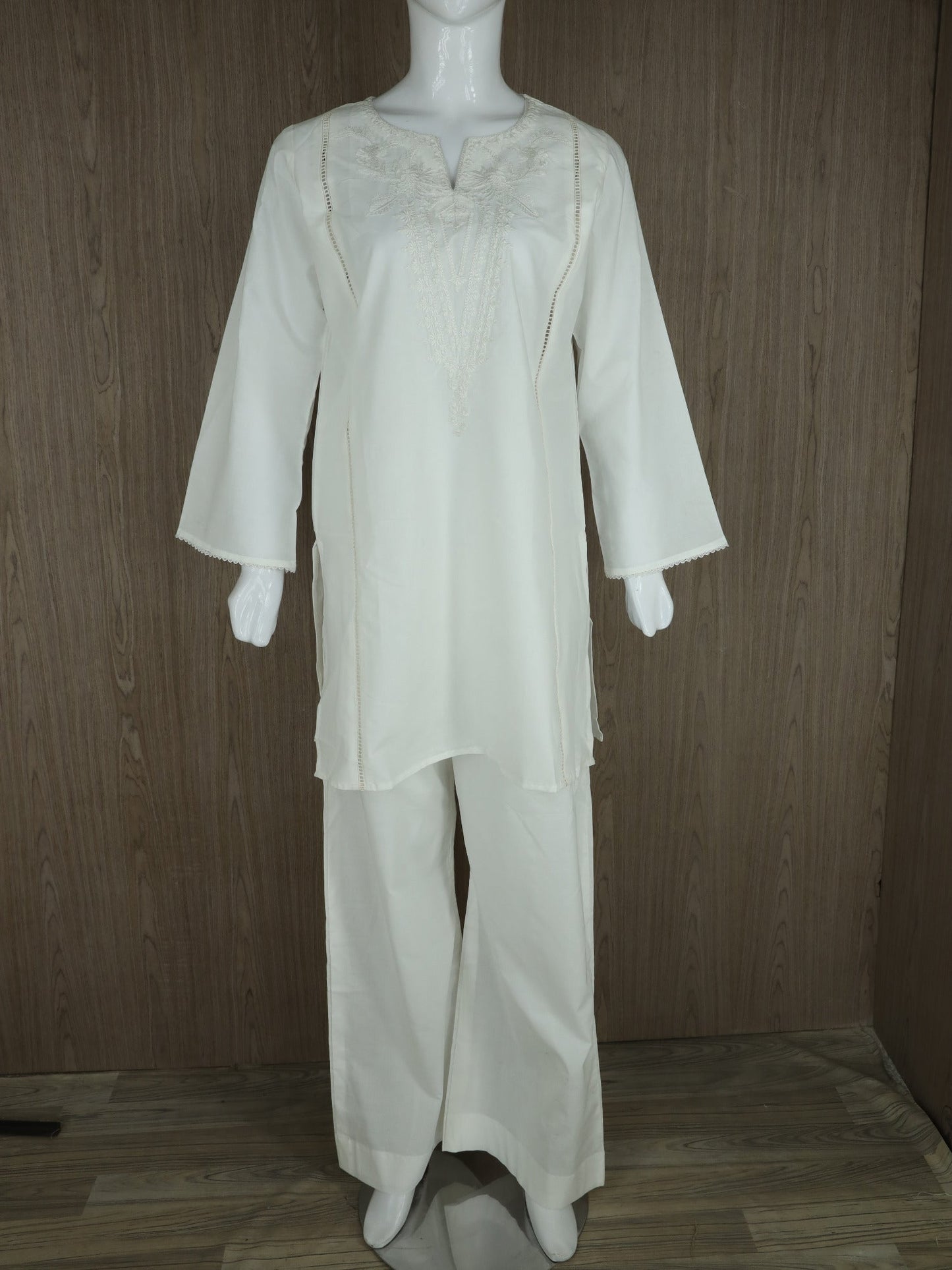 White HEM Cotton Embroidered Stitched 3-Piece Suit-Zebra White