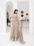 Manahil Arts Chiffon Embroidered Stitched 3-Piece Suit-Kurti-B-006-Camel Brown