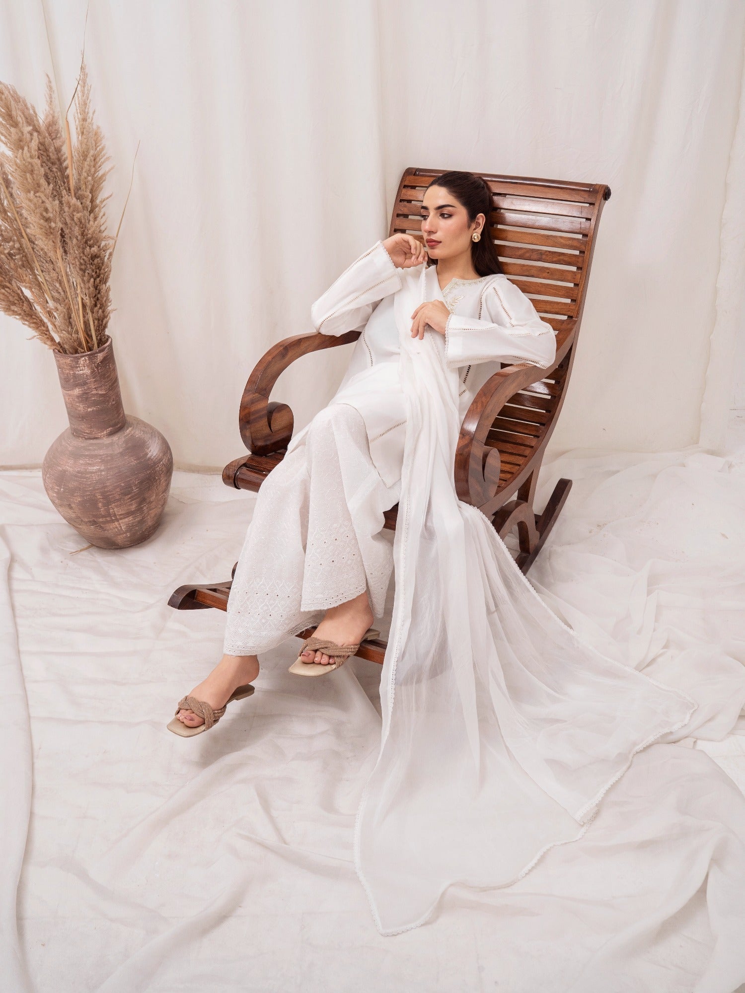 White-HEM Lawn Cotton Embroidered Stitched 3-Piece Suit-Star Bust