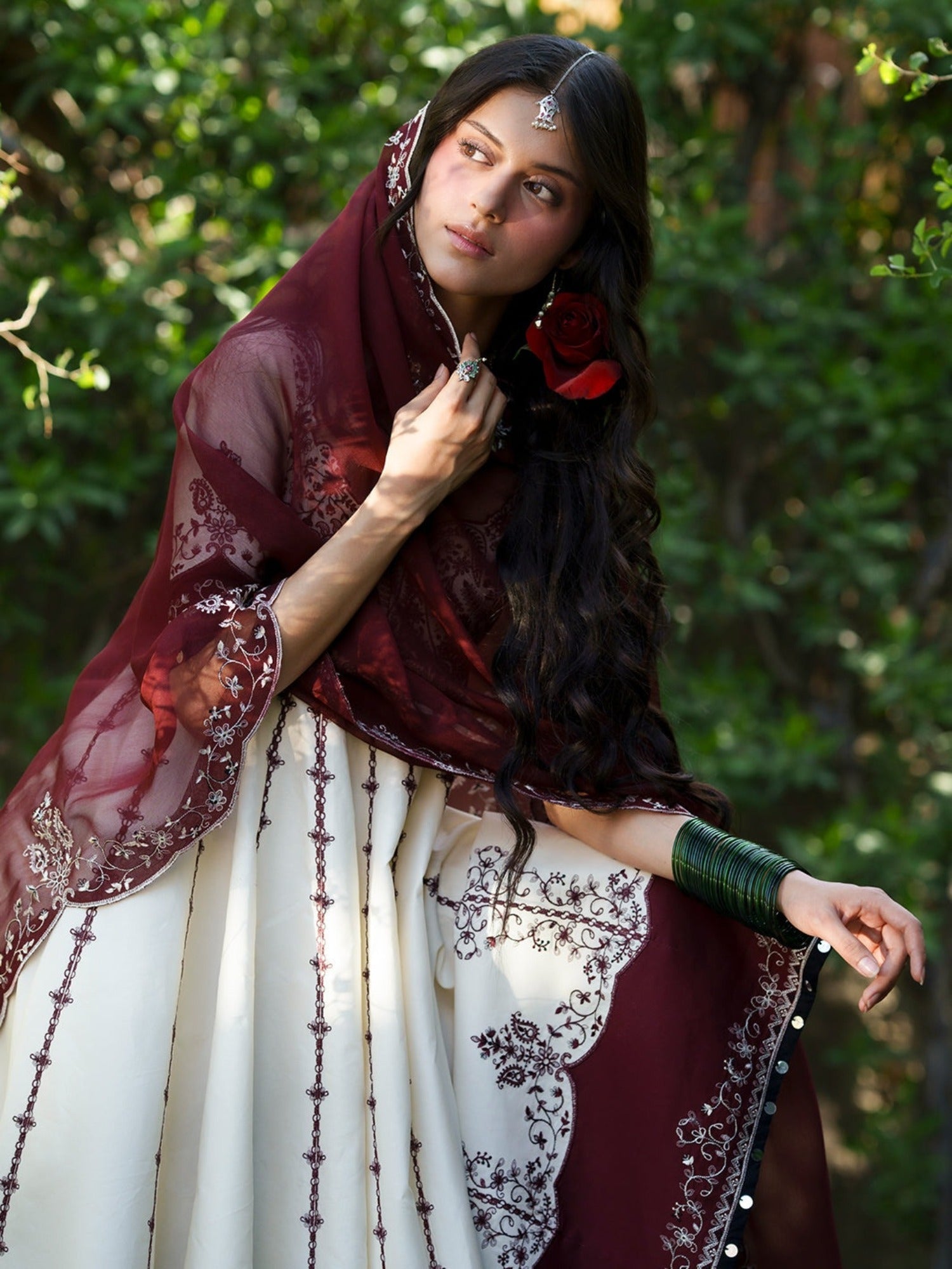Maroon and White-Binilyas Mausam Summer'26 Lawn Embroidered Unstitched 3-Piece Suit-501