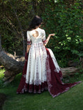 Maroon and White-Binilyas Mausam Summer'26 Lawn Embroidered Unstitched 3-Piece Suit-501