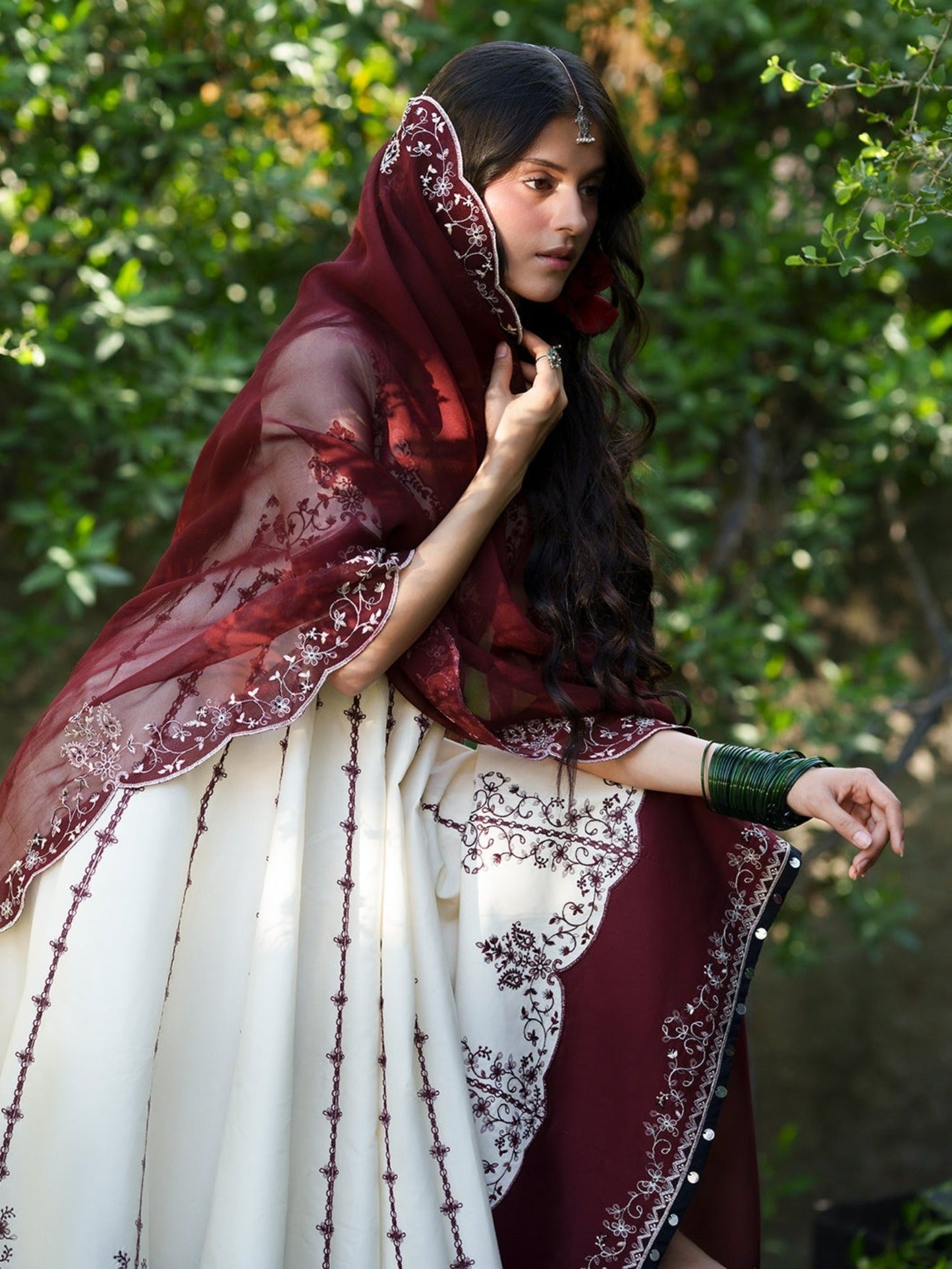 Maroon and White-Binilyas Mausam Summer'26 Lawn Embroidered Unstitched 3-Piece Suit-501