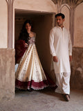 Maroon and White-Binilyas Mausam Summer'26 Lawn Embroidered Unstitched 3-Piece Suit-501