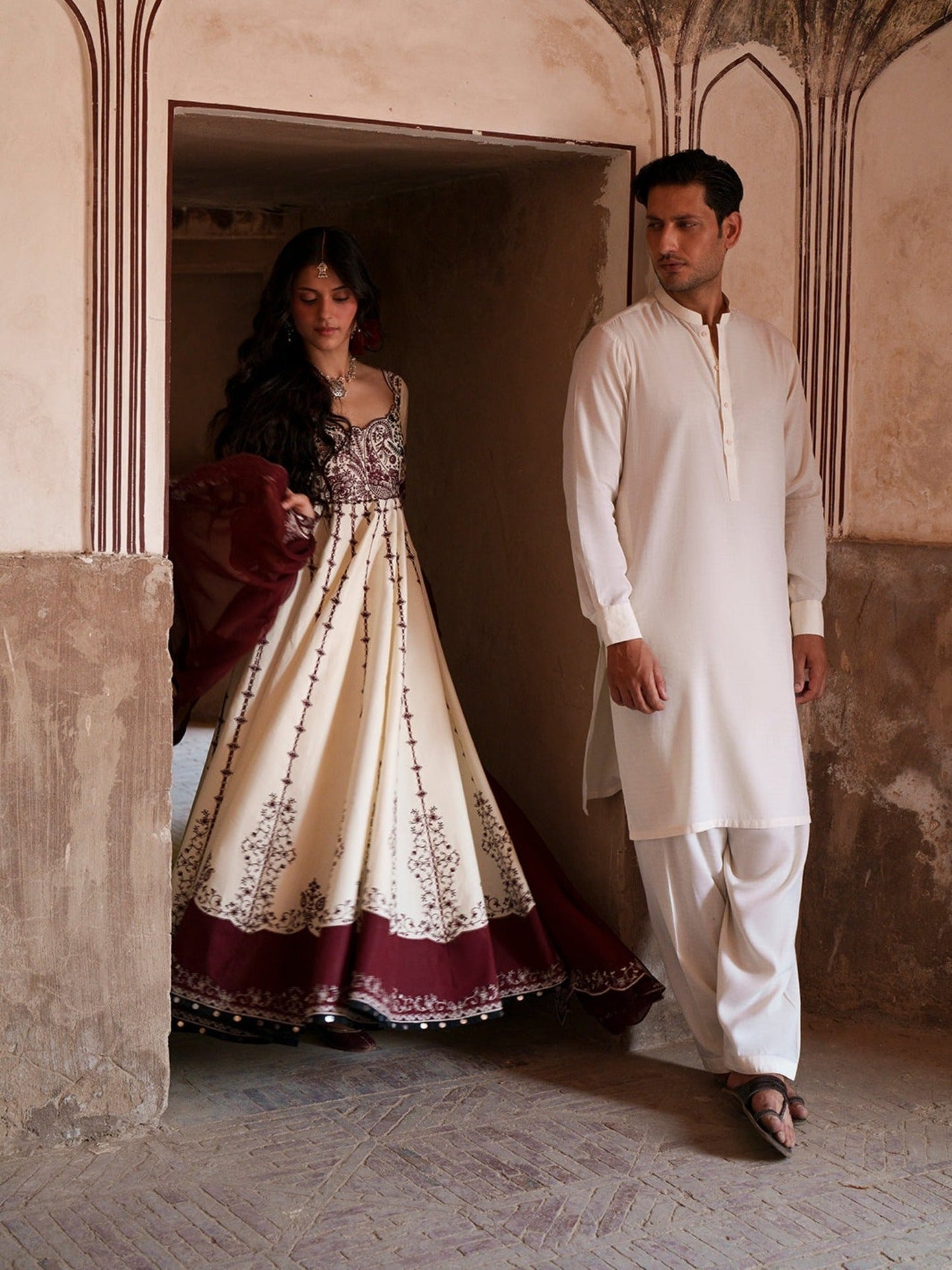 Maroon and White-Binilyas Mausam Summer'26 Lawn Embroidered Unstitched 3-Piece Suit-501