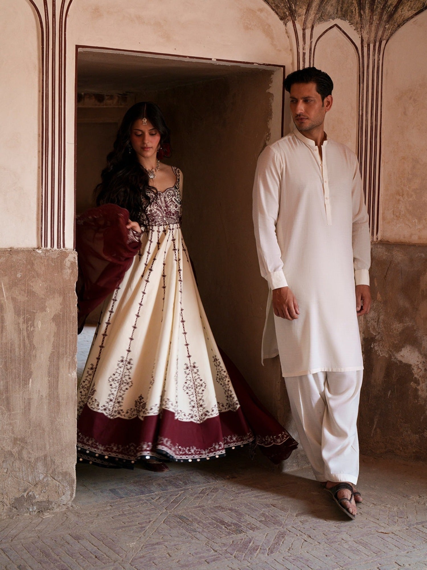 Maroon and White-Binilyas Mausam Summer'26 Lawn Embroidered Unstitched 3-Piece Suit-501