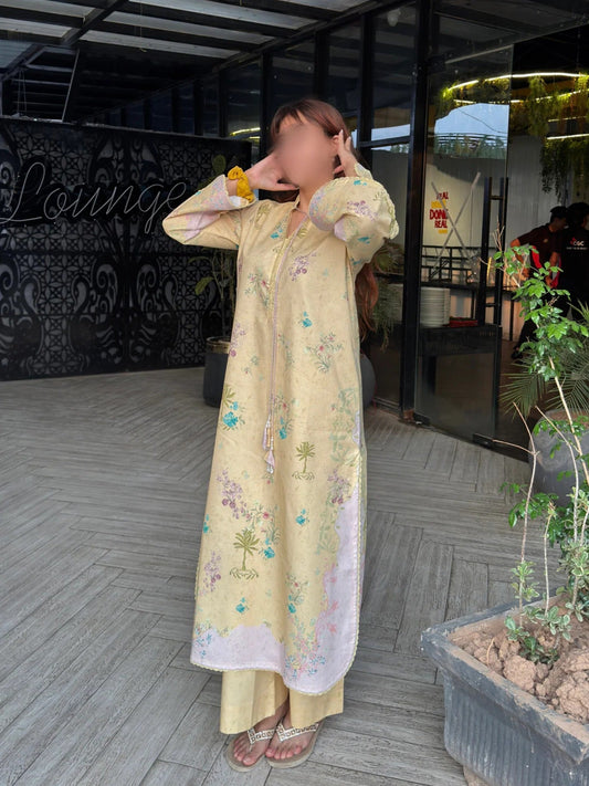 Yellow Sehrish Kanwal Lawn Embroidered Stitched 2-Piece Suit-Butter Muse
