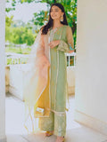 Green-HEM Organza Embroidered Stitched 4-Piece Suit-Holi