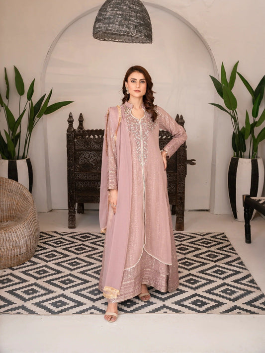 Lilac Manahil Arts Chiffon Embellished Maxi-SW 04-Lilac