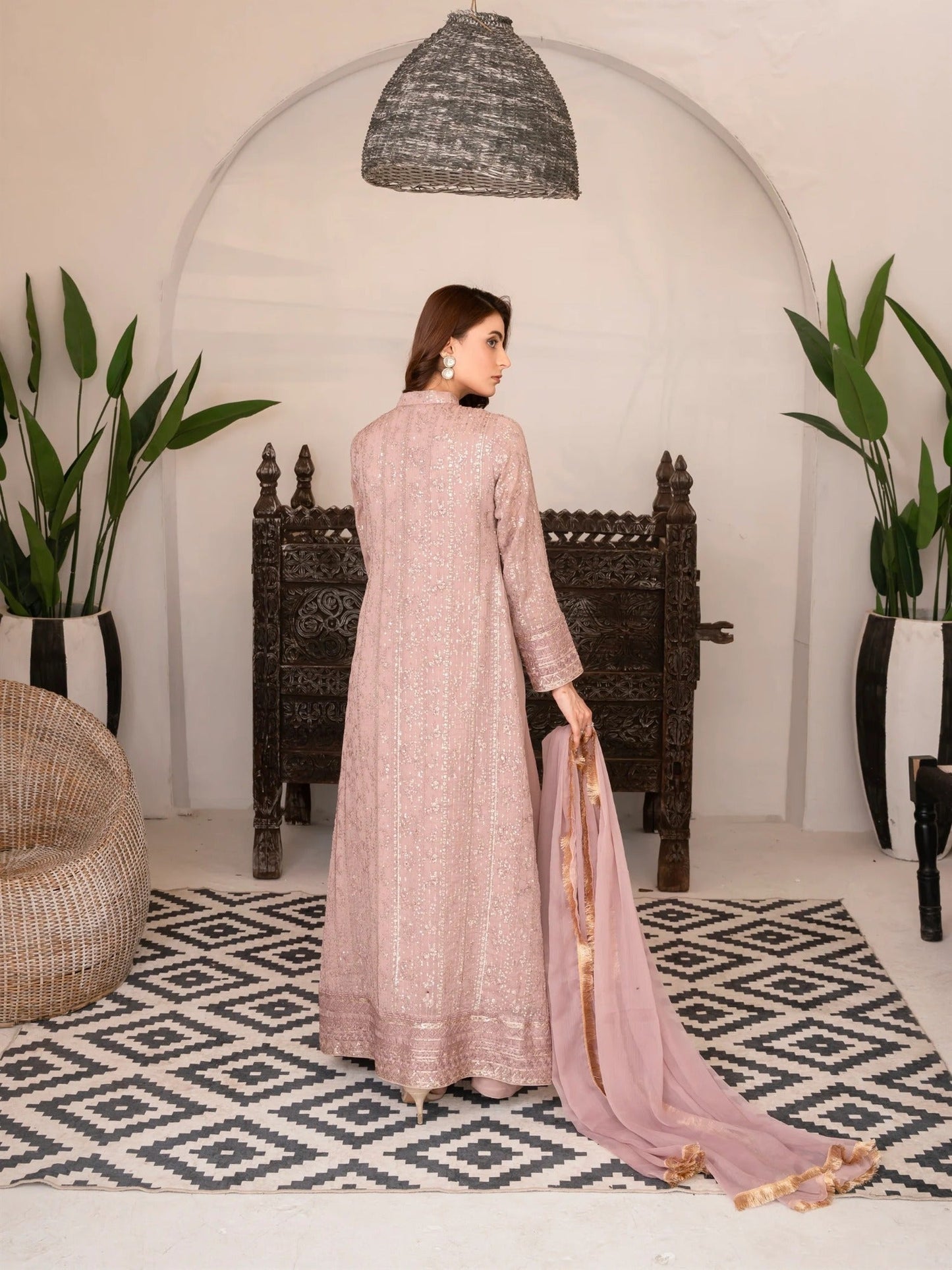 Lilac Manahil Arts Chiffon Embellished Stitched 3-Piece Suit-SW 04-Lilac