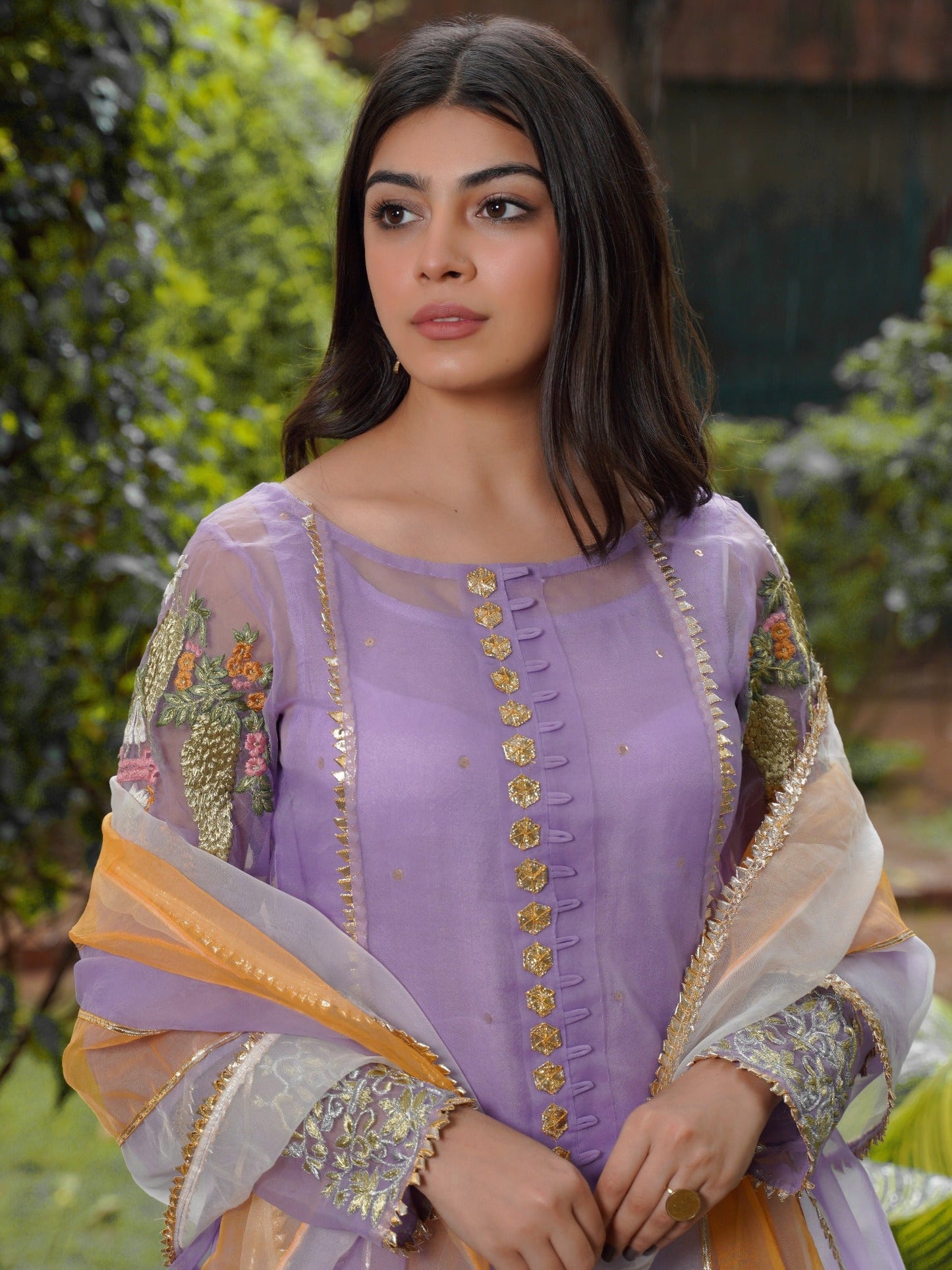 Lilac-HEM Organza Embroidered Sharara-Lotus Outfit-Lilac