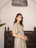 Beige Manahil Arts Chiffon Embroidered Kaftan Set-WA 03-Beige