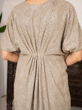 Beige Manahil Arts Chiffon Embroidered Kaftan Set-WA 03-Beige