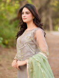 Grey- HEM Organza Embellished Stitched 4-Piece Suit-Rhea