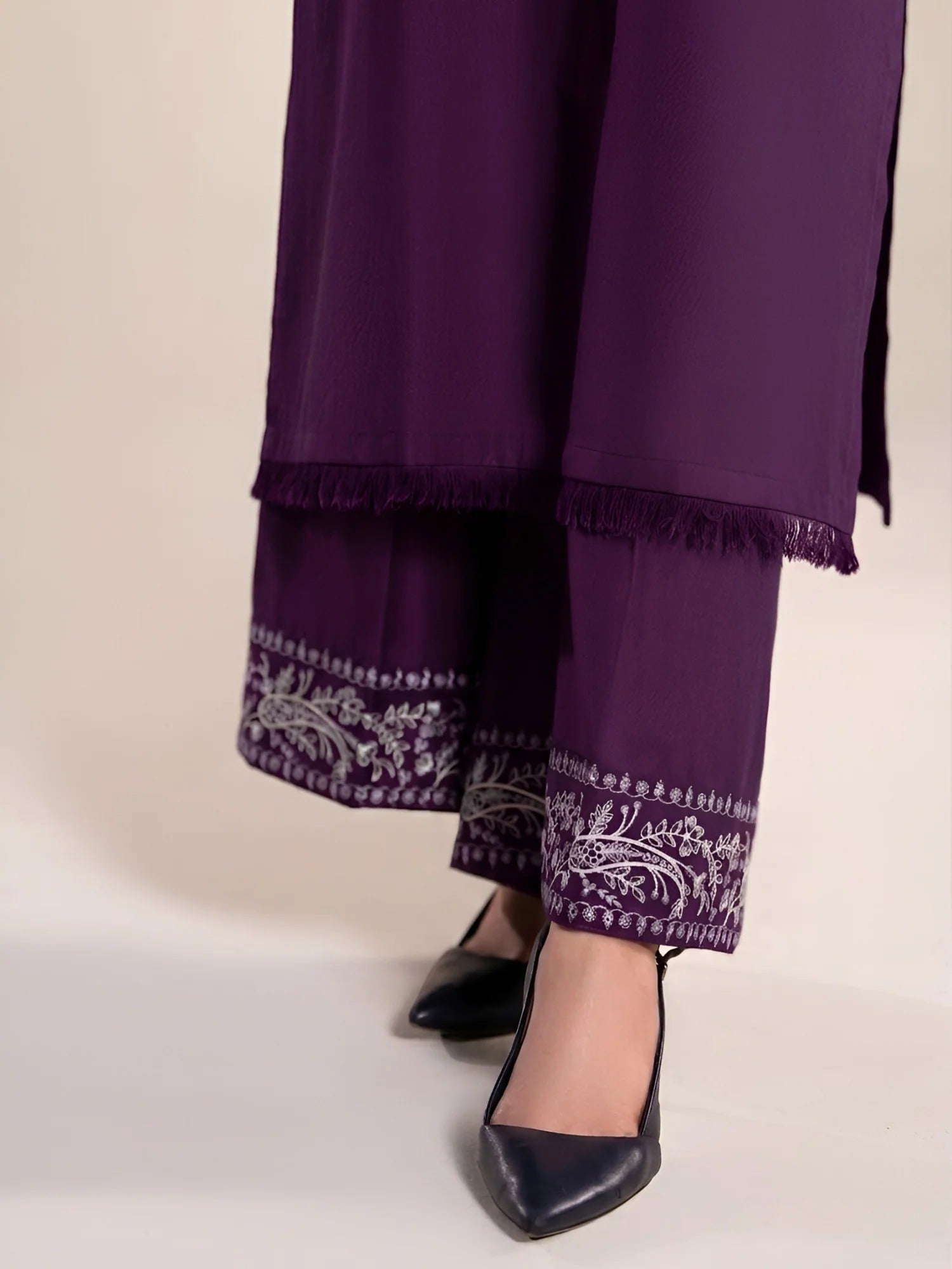 Silai Libas Linen Embroidered Stitched 2-Piece Suit-Purple Luxe