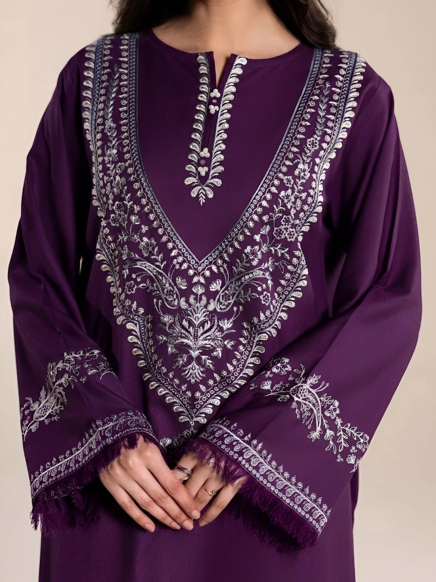 Silai Libas Linen Embroidered Stitched 2-Piece Suit-Purple Luxe
