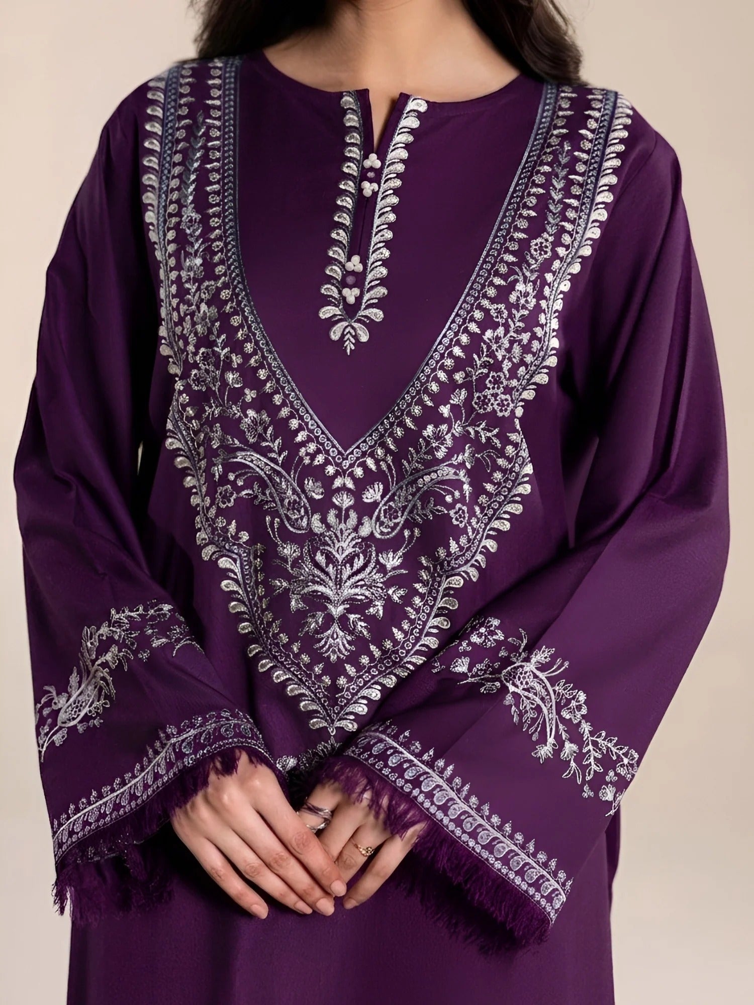 Silai Libas Linen Embroidered Stitched 2-Piece Suit-Purple Luxe