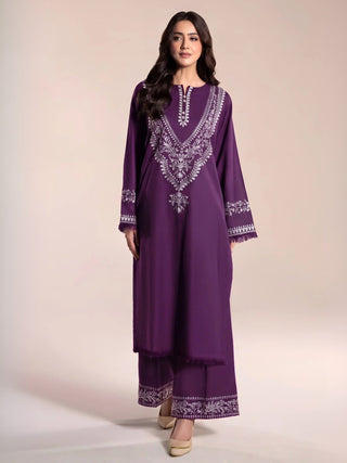 Silai Libas Linen Embroidered Stitched 2 Piece Suit Purple Luxe