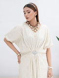Manahil Arts Chiffon Embroidered Kaftan Set-WA 03-Off White