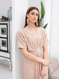 Peach Manahil Arts Chiffon Embroidered Kaftan Set-WA 03-Peach