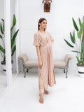 Peach Manahil Arts Chiffon Embroidered Kaftan Set-WA 03-Peach