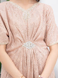 Peach Manahil Arts Chiffon Embroidered Kaftan Set-WA 03-Peach