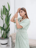 Green Manahil Arts Chiffon Embroidered Kaftan Set-WA 03-Pastel Green