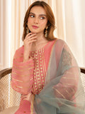 Pink-HEM Organza Embroidered Sharara-Hania