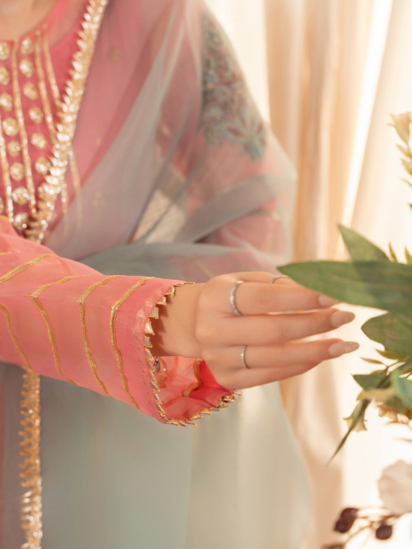 Pink-HEM Organza Embroidered Sharara-Hania